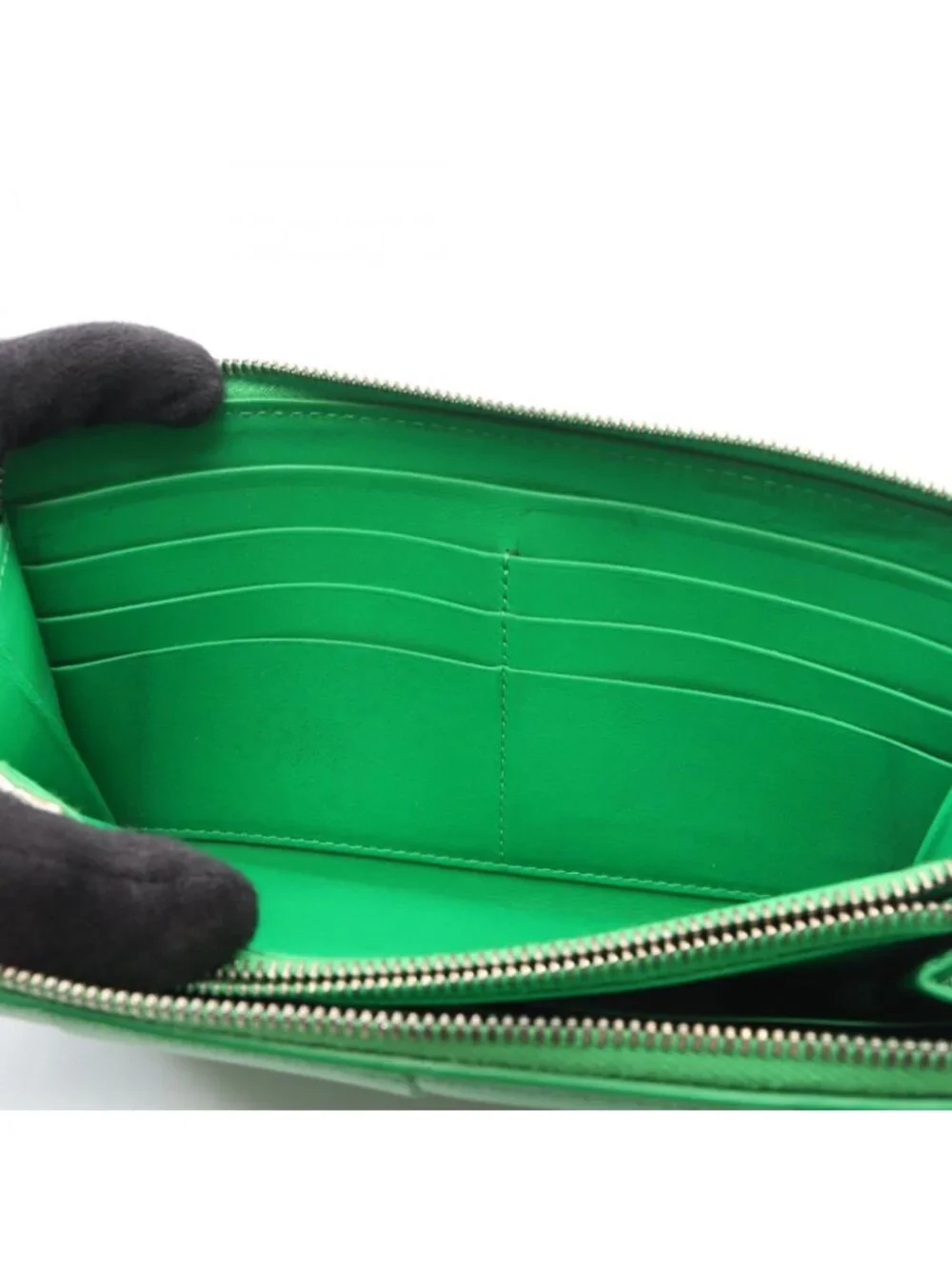 Bottega Veneta Round Wallet Zip Around Maxi Intrecht Green Leather Cassette